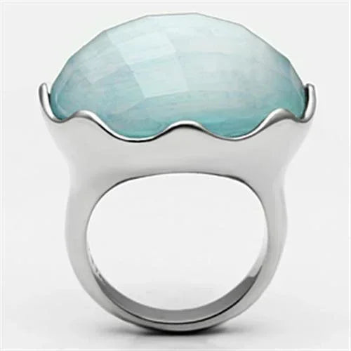 Silver Rings for Women Stainless Steel TK637 with Glass in Sea Blue - Jewelry Store by Erik Rayo