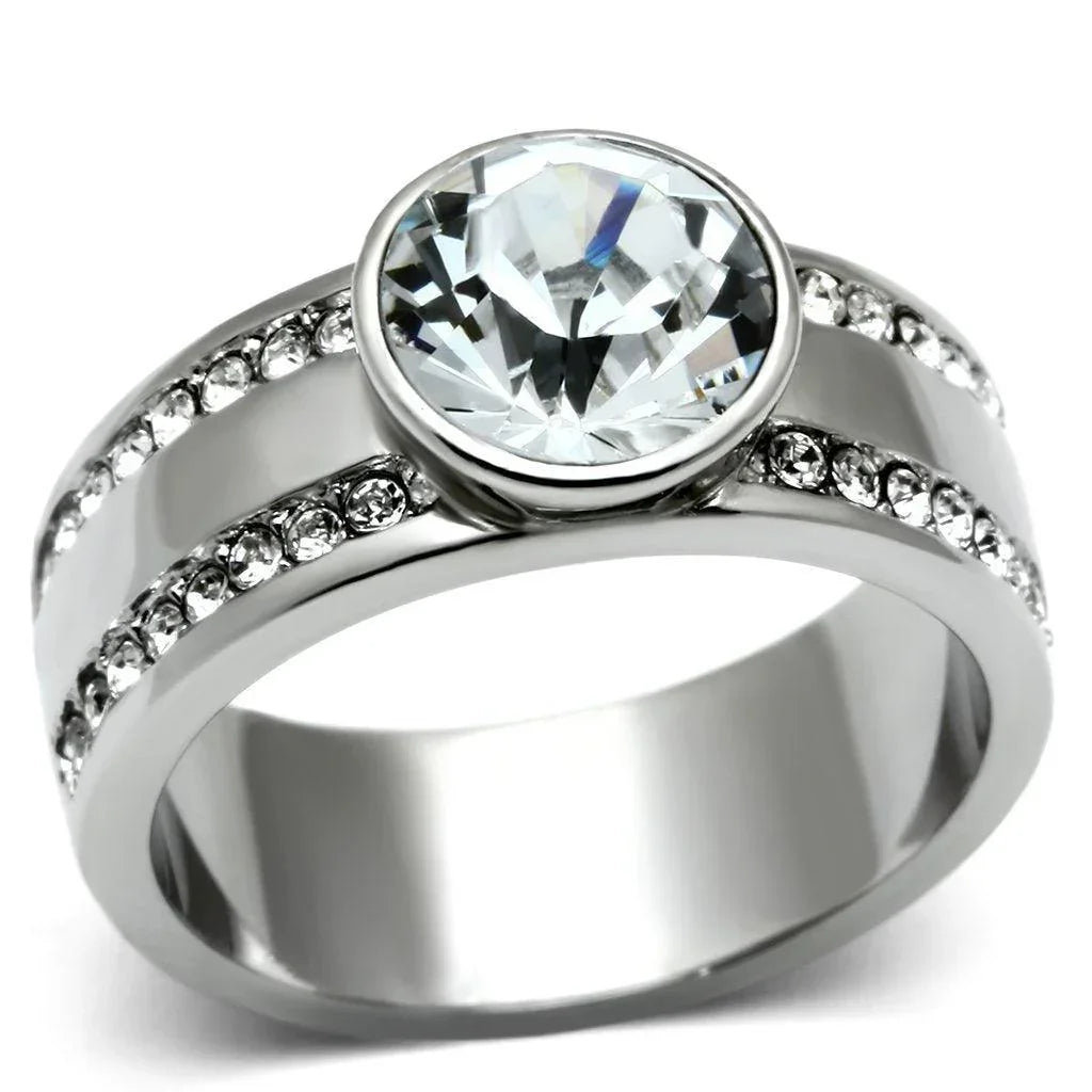 Silver Rings for Women Stainless Steel TK646 with Top Grade Crystal in Clear - Jewelry Store by Erik Rayo