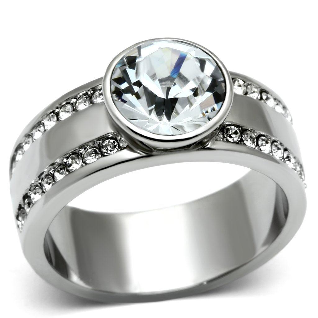 Silver Rings for Women Stainless Steel TK646 with Top Grade Crystal in Clear