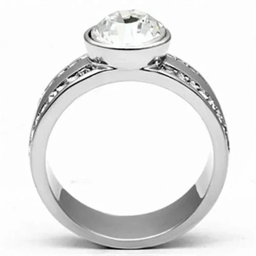 Silver Rings for Women Stainless Steel TK646 with Top Grade Crystal in Clear - Jewelry Store by Erik Rayo