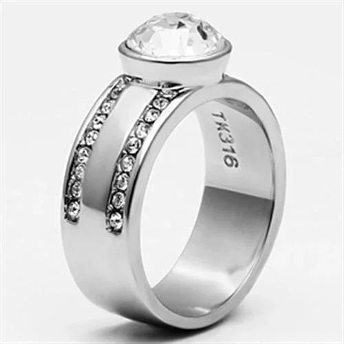 Silver Rings for Women Stainless Steel TK646 with Top Grade Crystal in Clear - Jewelry Store by Erik Rayo