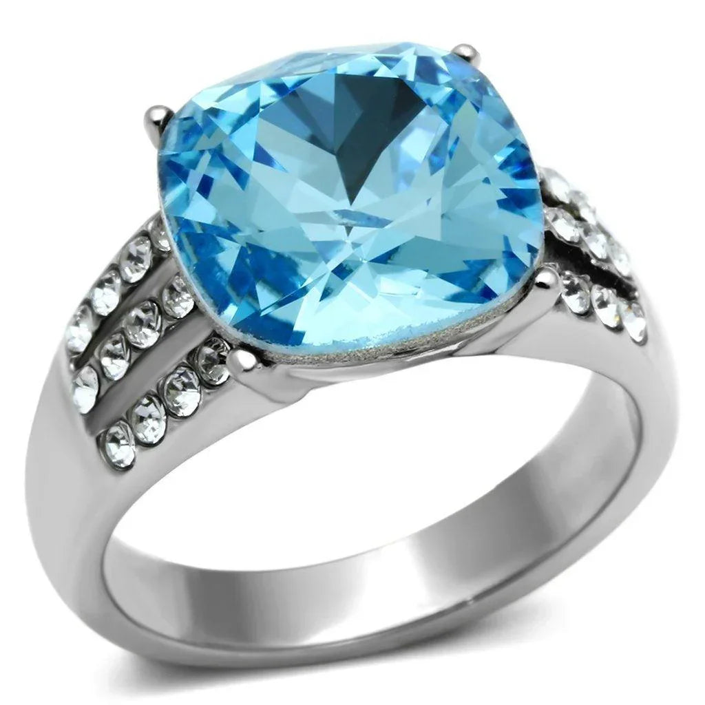 Silver Rings for Women Stainless Steel TK647 with Top Grade Crystal in Sea Blue - Jewelry Store by Erik Rayo