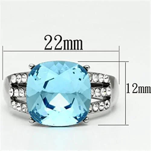 Silver Rings for Women Stainless Steel TK647 with Top Grade Crystal in Sea Blue - Jewelry Store by Erik Rayo