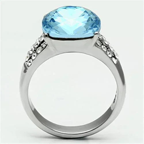 Silver Rings for Women Stainless Steel TK647 with Top Grade Crystal in Sea Blue - Jewelry Store by Erik Rayo