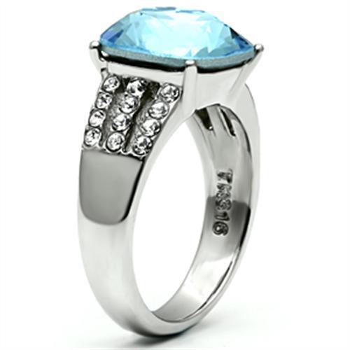 Silver Rings for Women Stainless Steel TK647 with Top Grade Crystal in Sea Blue - Jewelry Store by Erik Rayo