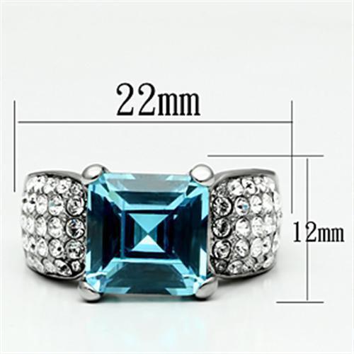 Silver Rings for Women Stainless Steel TK648 with Top Grade Crystal in Sea Blue - Jewelry Store by Erik Rayo