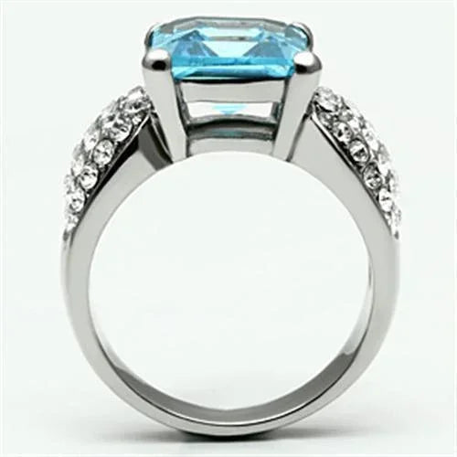 Silver Rings for Women Stainless Steel TK648 with Top Grade Crystal in Sea Blue - Jewelry Store by Erik Rayo