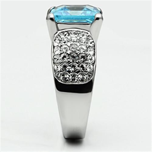 Silver Rings for Women Stainless Steel TK648 with Top Grade Crystal in Sea Blue - Jewelry Store by Erik Rayo
