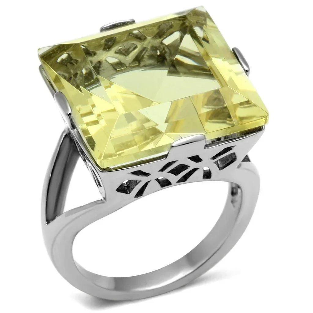 Silver Rings for Women Stainless Steel TK649 with Top Grade Crystal in Citrine Yellow - Jewelry Store by Erik Rayo