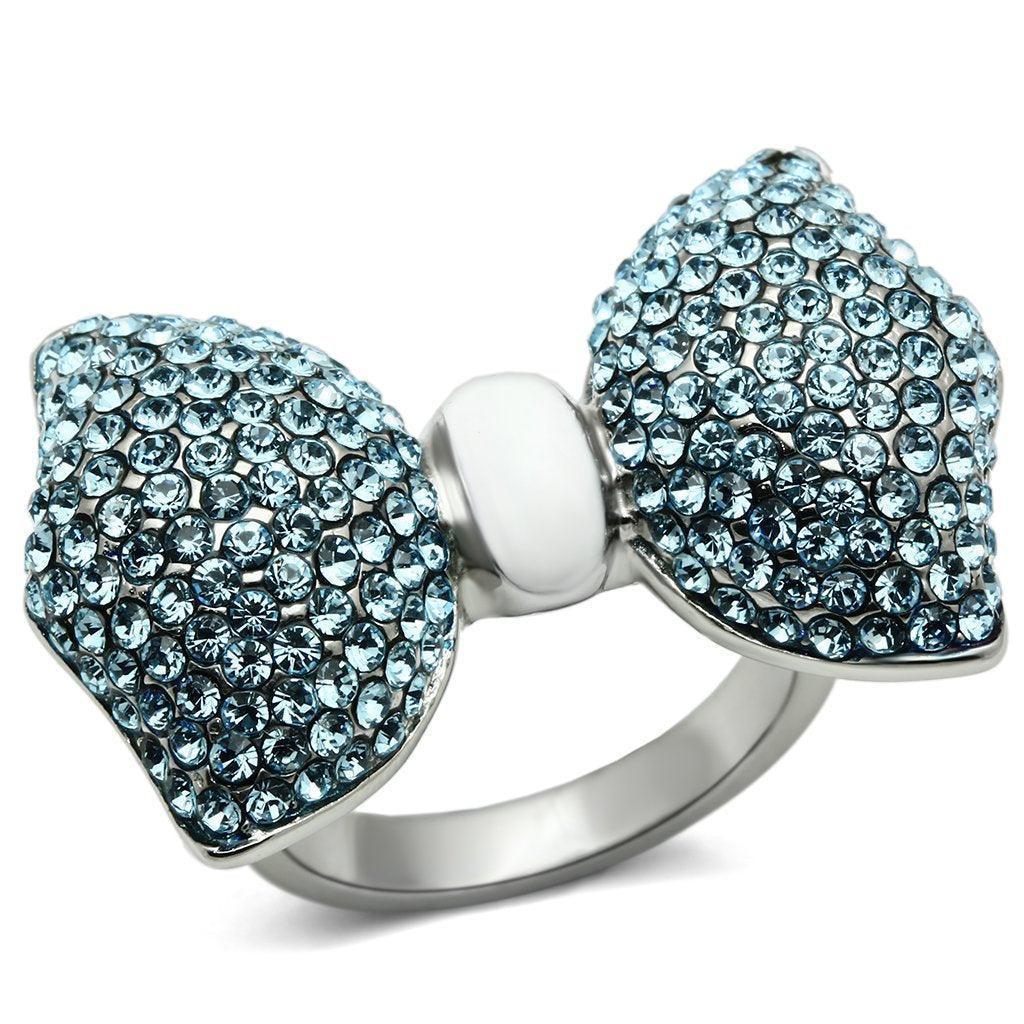 Silver Rings for Women Stainless Steel TK653 with Top Grade Crystal in Sea Blue - Jewelry Store by Erik Rayo