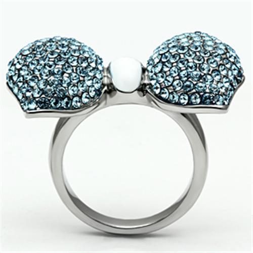 Silver Rings for Women Stainless Steel TK653 with Top Grade Crystal in Sea Blue - Jewelry Store by Erik Rayo