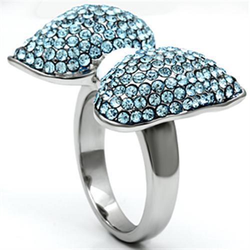 Silver Rings for Women Stainless Steel TK653 with Top Grade Crystal in Sea Blue - Jewelry Store by Erik Rayo