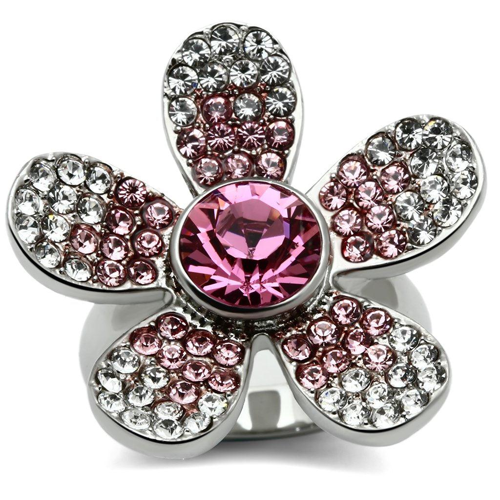 Silver Rings for Women Stainless Steel TK654 with Top Grade Crystal in Rose