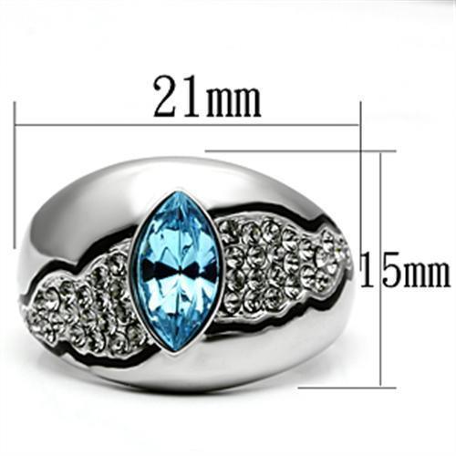 Silver Rings for Women Stainless Steel TK659 with Top Grade Crystal in Sea Blue - Jewelry Store by Erik Rayo