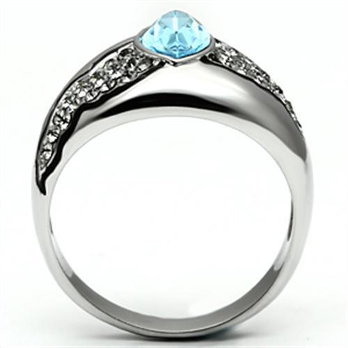 Silver Rings for Women Stainless Steel TK659 with Top Grade Crystal in Sea Blue - Jewelry Store by Erik Rayo