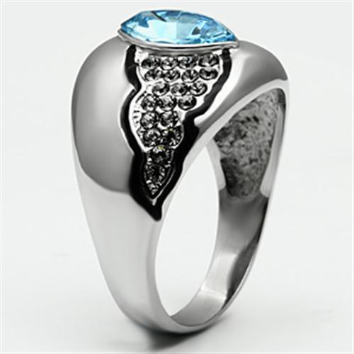 Silver Rings for Women Stainless Steel TK659 with Top Grade Crystal in Sea Blue - Jewelry Store by Erik Rayo