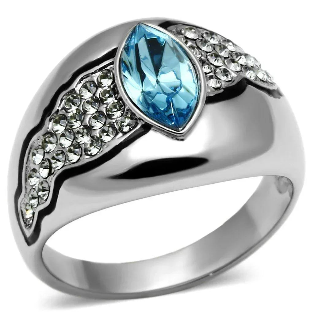 Silver Rings for Women Stainless Steel TK659 with Top Grade Crystal in Sea Blue - Jewelry Store by Erik Rayo