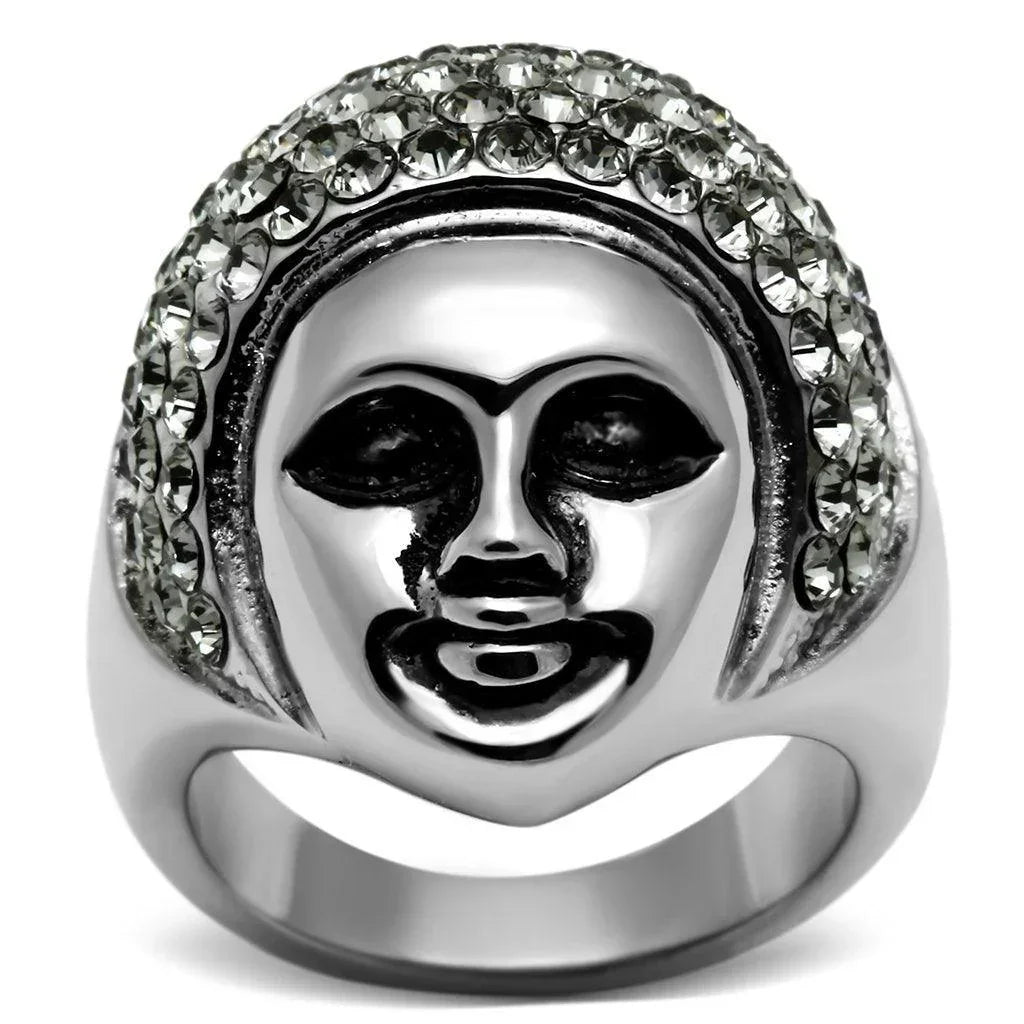 Silver Rings for Women Stainless Steel TK668 with Top Grade Crystal in Black Diamond - Jewelry Store by Erik Rayo