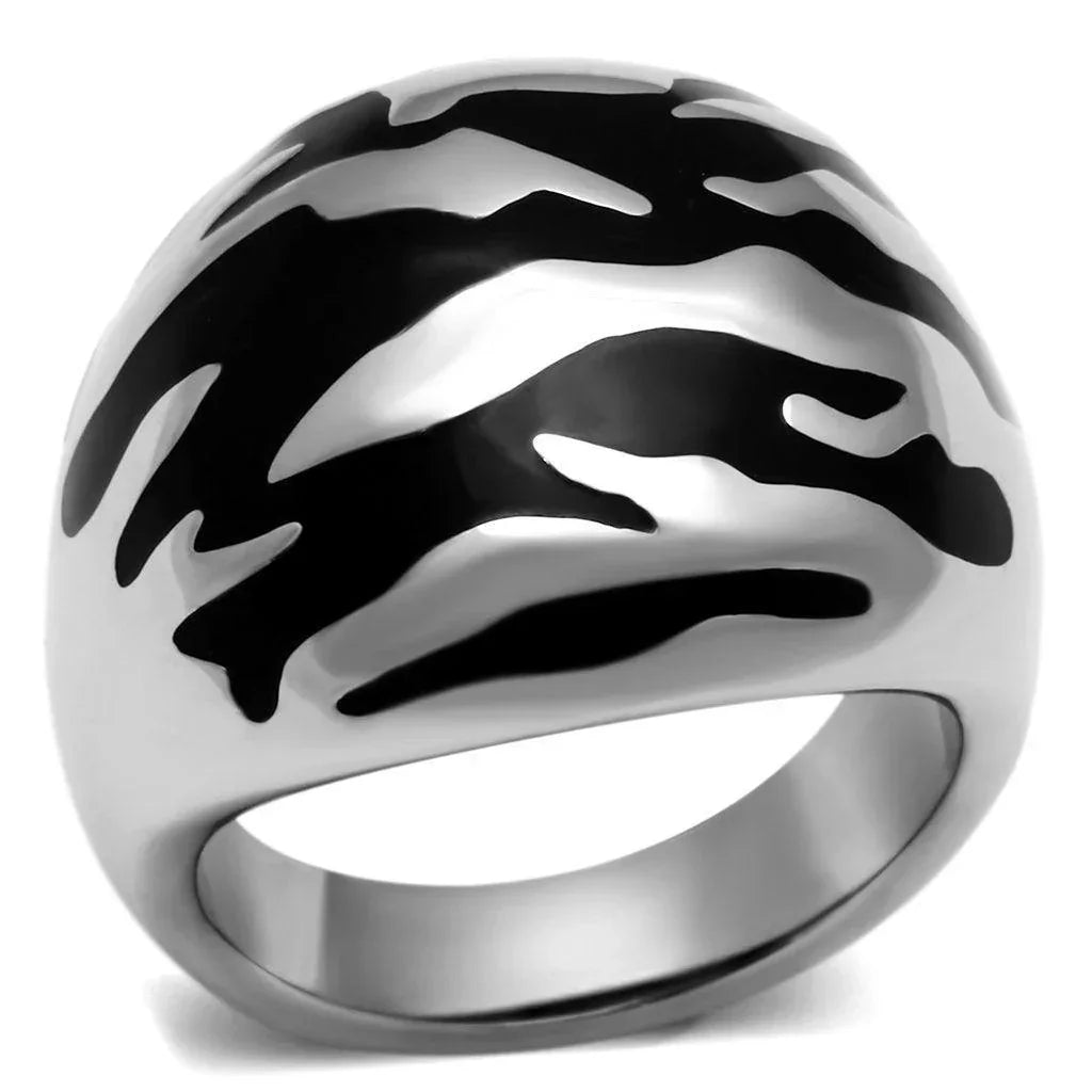 Silver Rings for Women Stainless Steel TK672 with Epoxy in Jet - Jewelry Store by Erik Rayo