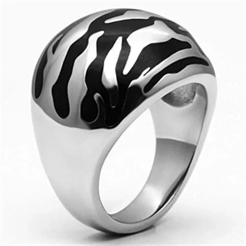 Silver Rings for Women Stainless Steel TK672 with Epoxy in Jet - Jewelry Store by Erik Rayo