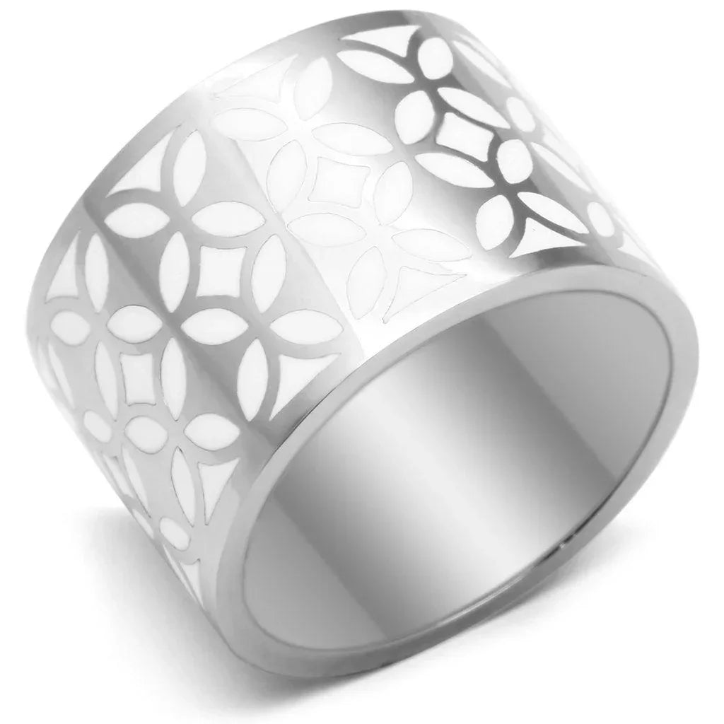 Silver Rings for Women Stainless Steel TK677 with Epoxy in White - Jewelry Store by Erik Rayo