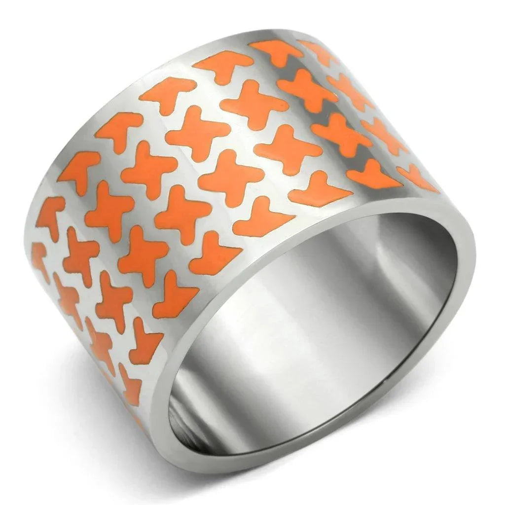 Silver Rings for Women Stainless Steel TK679 with Epoxy in Orange - Jewelry Store by Erik Rayo