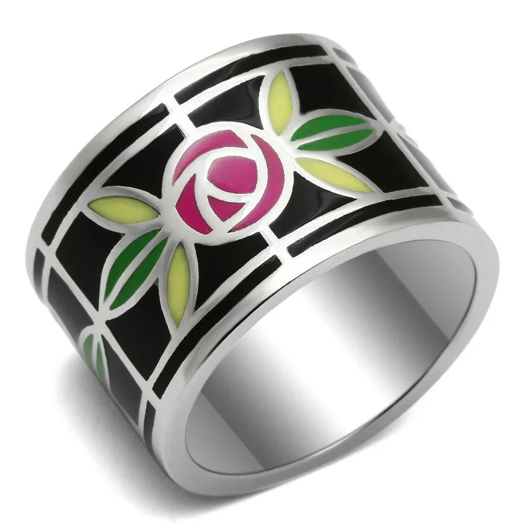 Silver Rings for Women Stainless Steel TK683 with Epoxy in Multi Color - Jewelry Store by Erik Rayo