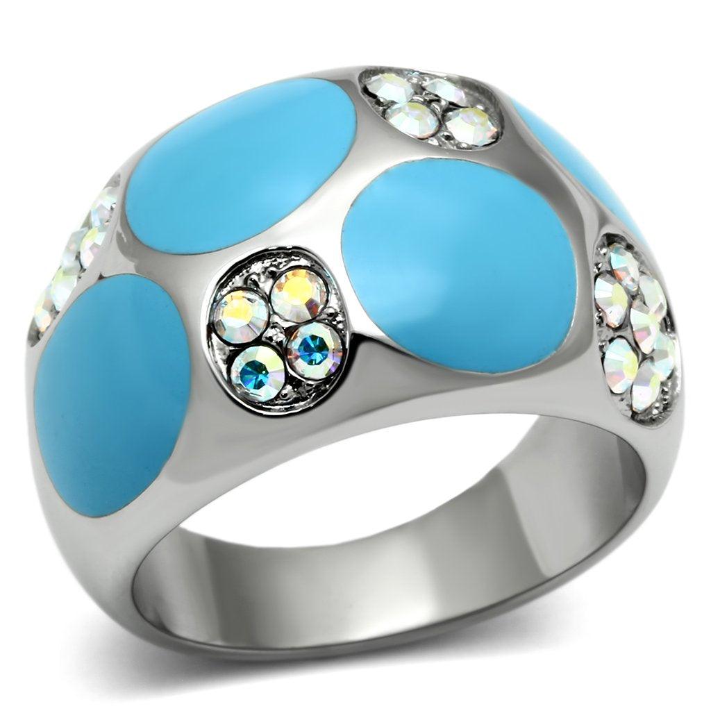 Silver Rings for Women Stainless Steel TK687 with Top Grade Crystal in Aurora Borealis (Rainbow Effect)