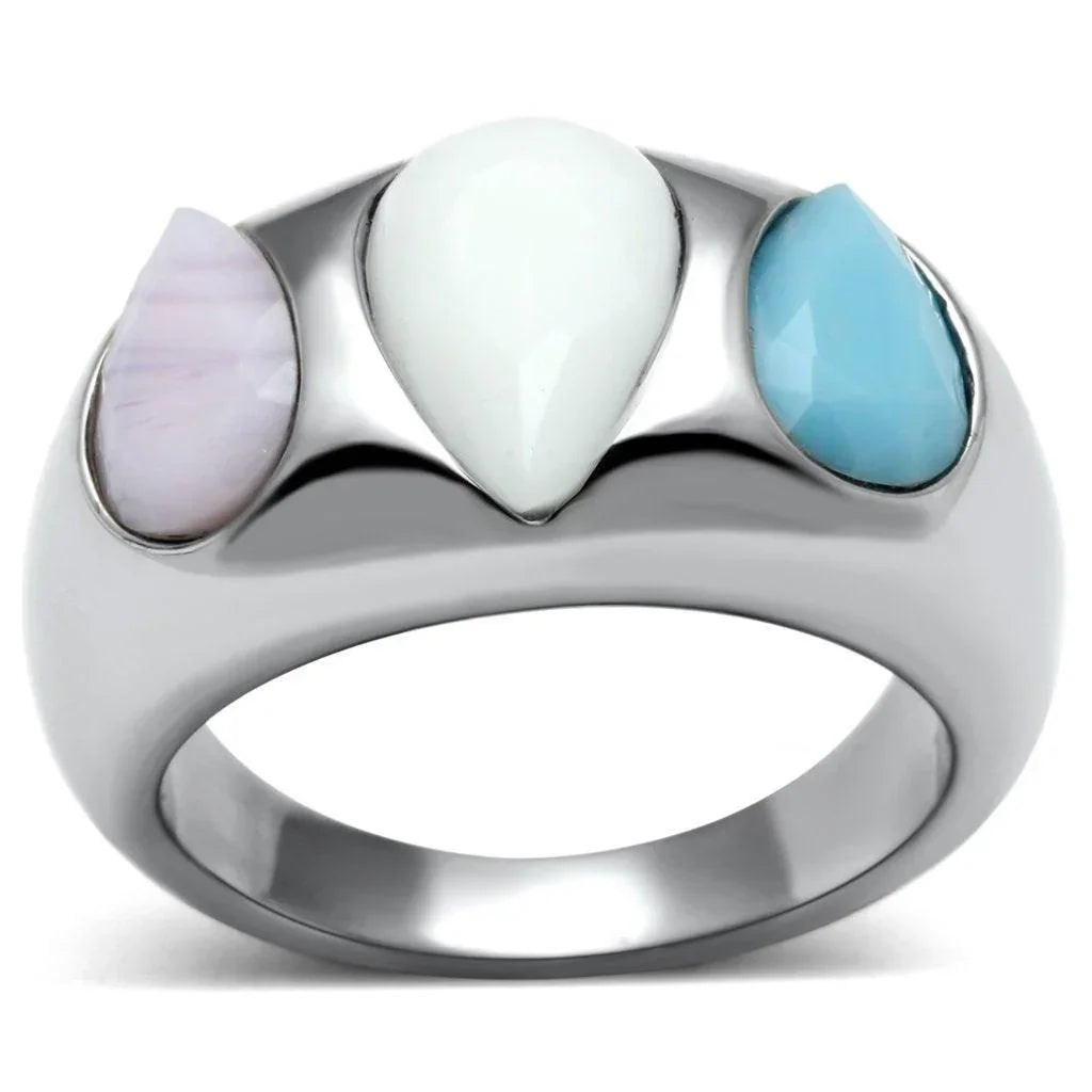 Silver Rings for Women Stainless Steel TK690 with Glass in Multi Color - Jewelry Store by Erik Rayo
