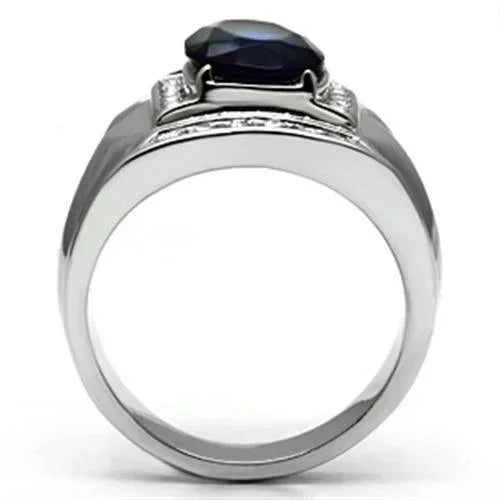 Rings for Men Silver Stainless Steel TK699 with Glass in Montana - Jewelry Store by Erik Rayo