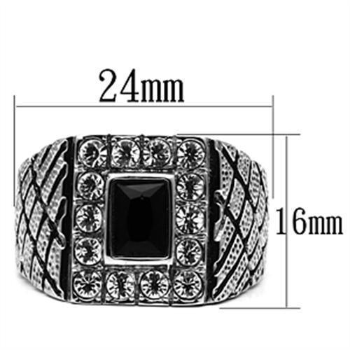 Rings for Men Silver Stainless Steel TK700 with Glass in Jet - Jewelry Store by Erik Rayo