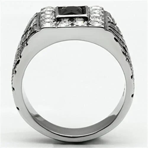 Rings for Men Silver Stainless Steel TK700 with Glass in Jet - Jewelry Store by Erik Rayo