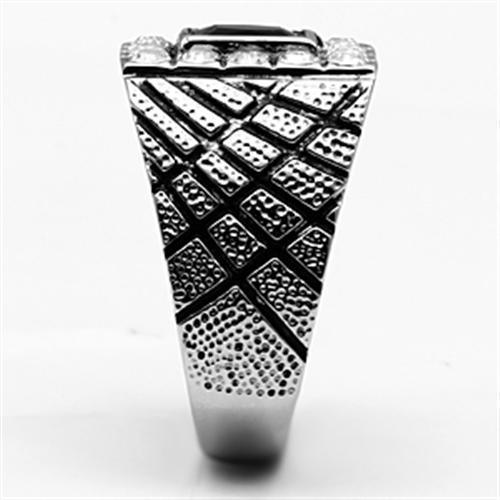 Rings for Men Silver Stainless Steel TK700 with Glass in Jet - Jewelry Store by Erik Rayo