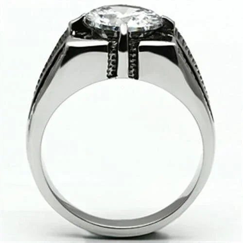 Rings for Men Silver Stainless Steel TK701 with AAA Grade Cubic Zirconia in Clear - Jewelry Store by Erik Rayo