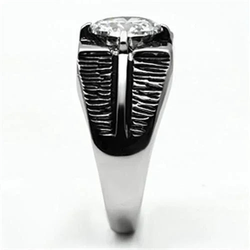 Rings for Men Silver Stainless Steel TK701 with AAA Grade Cubic Zirconia in Clear - Jewelry Store by Erik Rayo