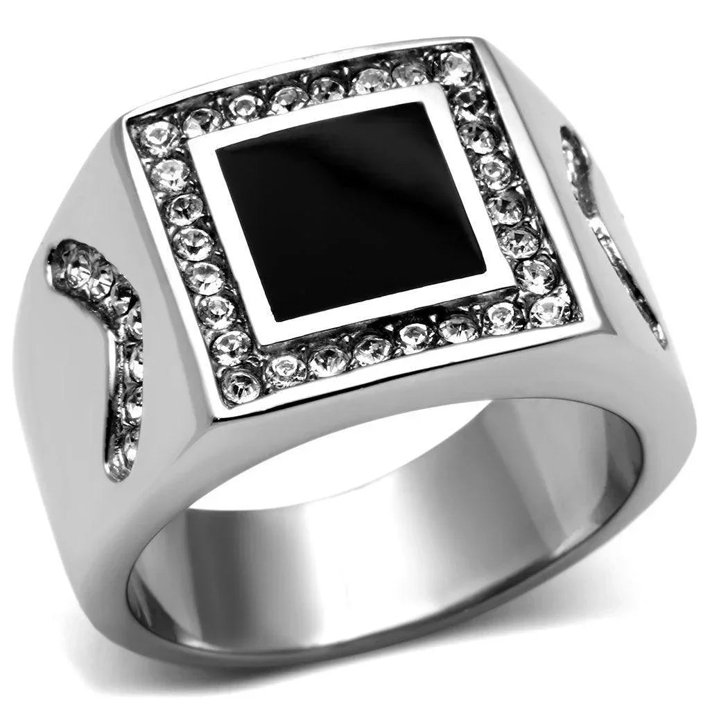 Rings for Men Silver Stainless Steel TK702 with Top Grade Crystal in Clear - Jewelry Store by Erik Rayo