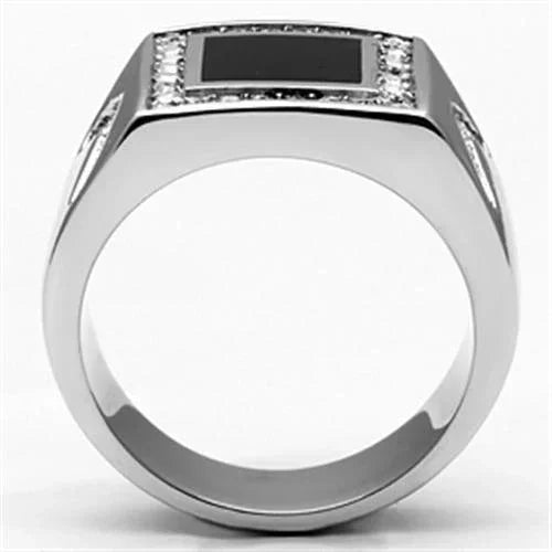 Rings for Men Silver Stainless Steel TK702 with Top Grade Crystal in Clear - Jewelry Store by Erik Rayo