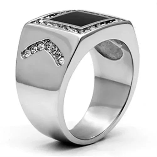 Rings for Men Silver Stainless Steel TK702 with Top Grade Crystal in Clear - Jewelry Store by Erik Rayo