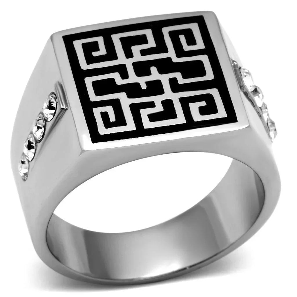 Rings for Men Silver Stainless Steel TK703 with Top Grade Crystal in Clear - Jewelry Store by Erik Rayo
