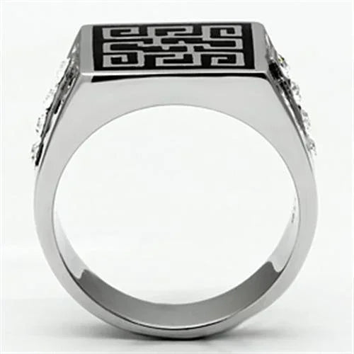 Rings for Men Silver Stainless Steel TK703 with Top Grade Crystal in Clear - Jewelry Store by Erik Rayo