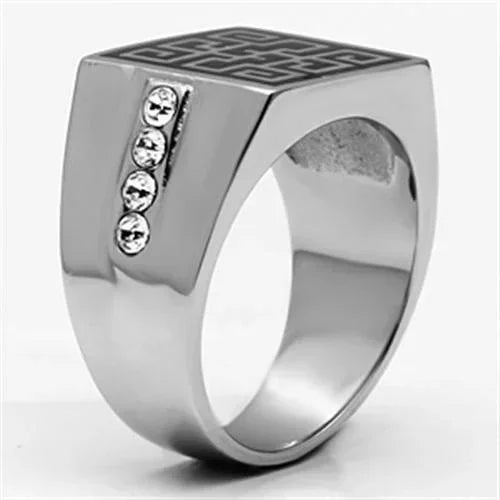 Rings for Men Silver Stainless Steel TK703 with Top Grade Crystal in Clear - Jewelry Store by Erik Rayo