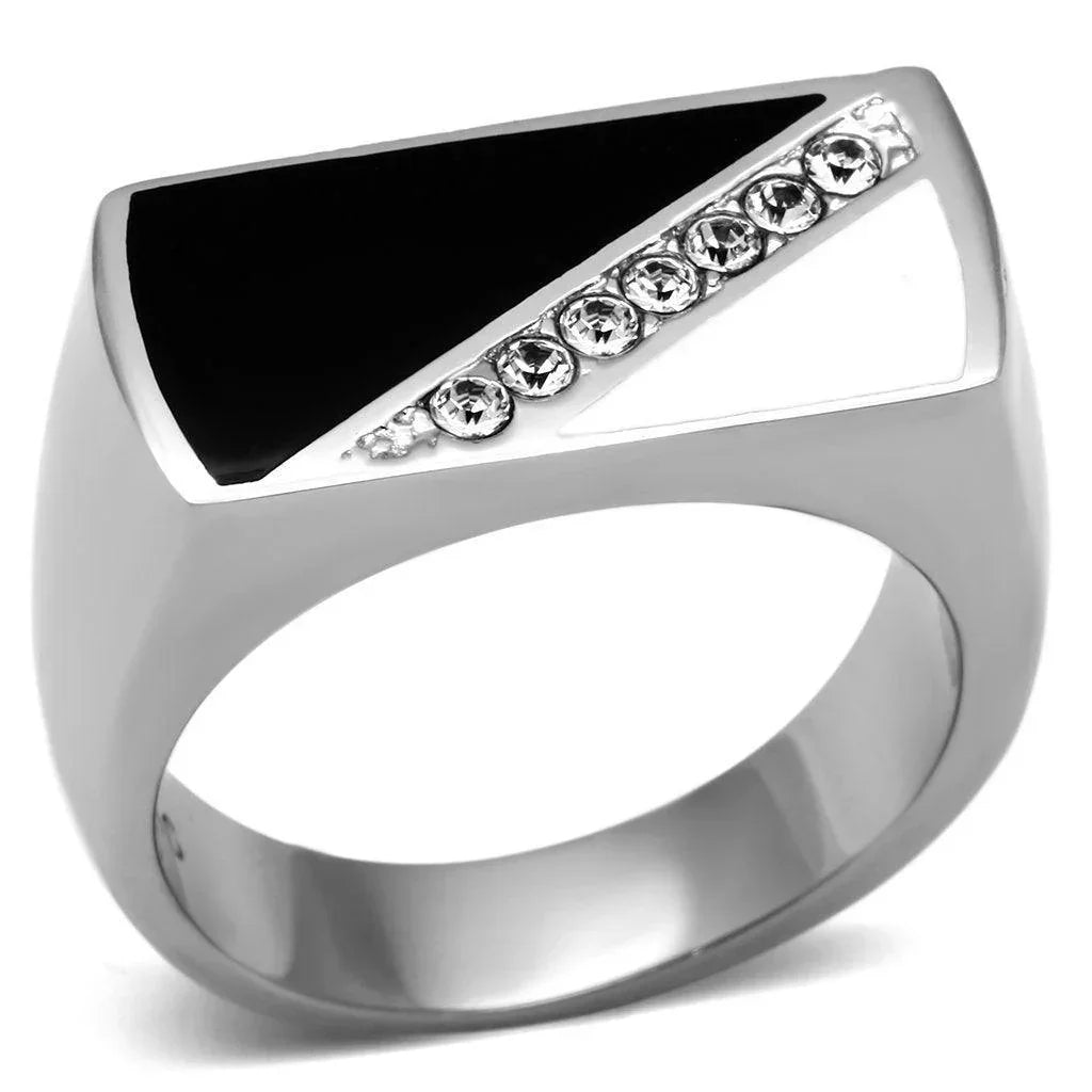 Rings for Men Silver Stainless Steel TK704 with Top Grade Crystal in Clear - Jewelry Store by Erik Rayo