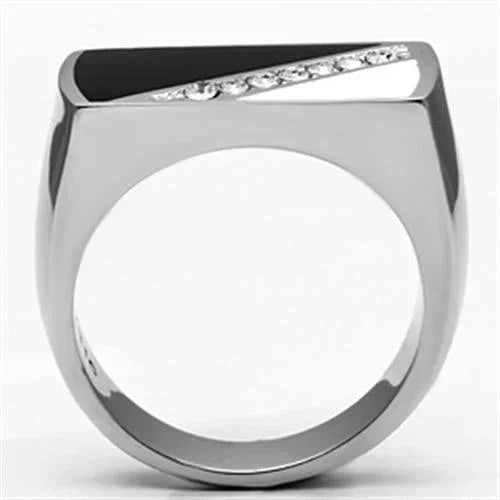Rings for Men Silver Stainless Steel TK704 with Top Grade Crystal in Clear - Jewelry Store by Erik Rayo