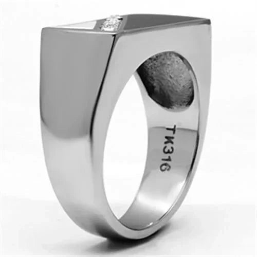 Rings for Men Silver Stainless Steel TK704 with Top Grade Crystal in Clear - Jewelry Store by Erik Rayo