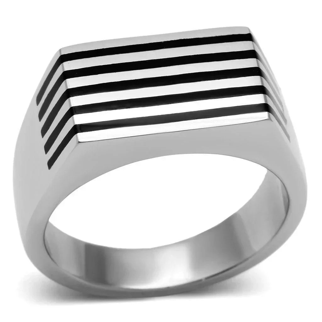 Rings for Men Silver Stainless Steel TK705 with Epoxy in Jet - Jewelry Store by Erik Rayo