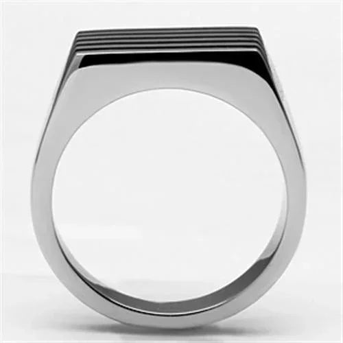 Rings for Men Silver Stainless Steel TK705 with Epoxy in Jet - Jewelry Store by Erik Rayo