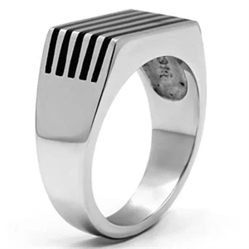 Rings for Men Silver Stainless Steel TK705 with Epoxy in Jet - Jewelry Store by Erik Rayo