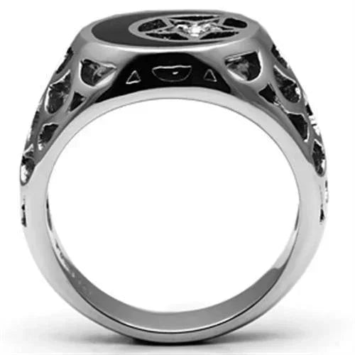 Rings for Men Silver Stainless Steel TK706 with Top Grade Crystal in Clear - Jewelry Store by Erik Rayo