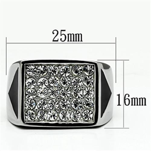 Rings for Men Silver Stainless Steel TK707 with Top Grade Crystal in Clear - Jewelry Store by Erik Rayo