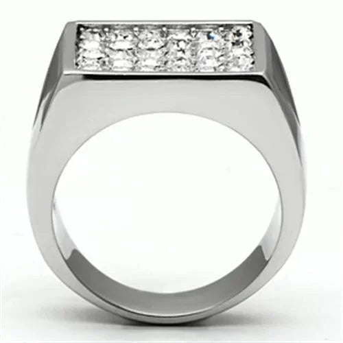 Rings for Men Silver Stainless Steel TK707 with Top Grade Crystal in Clear - Jewelry Store by Erik Rayo